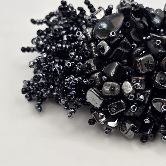 Retro Cluster Beaded Color Ink Black Stone Seed Bead Necklace Bracelet Set - Picture 4 of 16